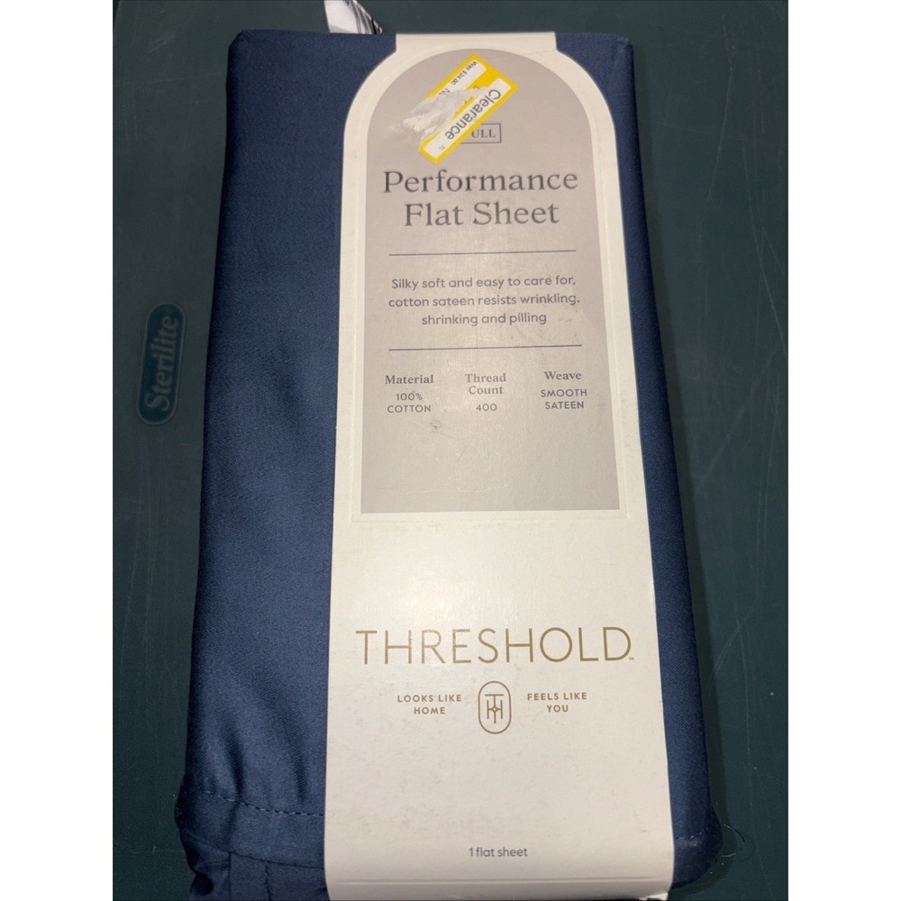 Threshold Performance Flat Cotton Sheet Full‎ Metallic Blue 400TC